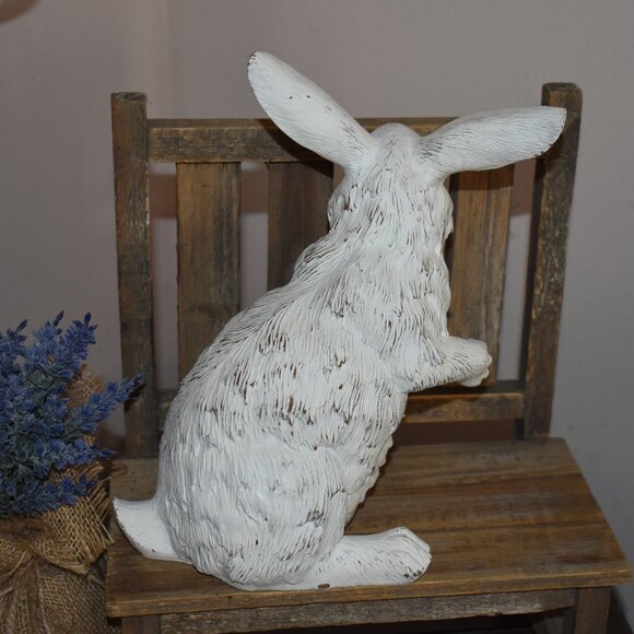 Resin Distressed Shabby Chic White Bunny Rabbit Country Cottage Farmhouse Decor - Picture 7 of 11